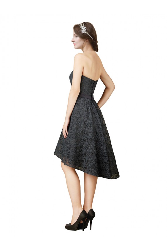 Gris ardoise Trapèze Dentelle Courte Asymétrique Robes demoiselle d'honneur / Robes de cocktail Grossiste