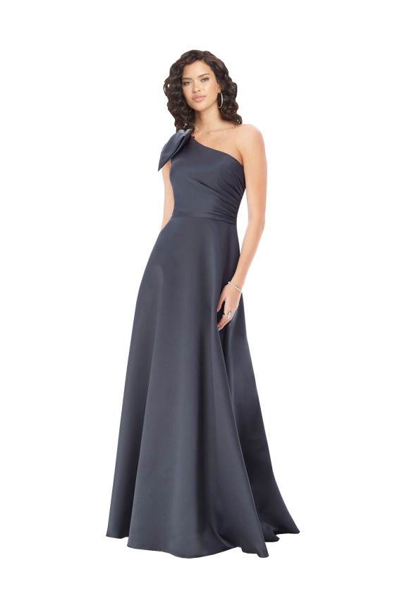 Gris ardoise Trapèze Satiné Longue Formelles Robes demoiselle d'honneur / Robes de soirée / Robes de bal Grossiste