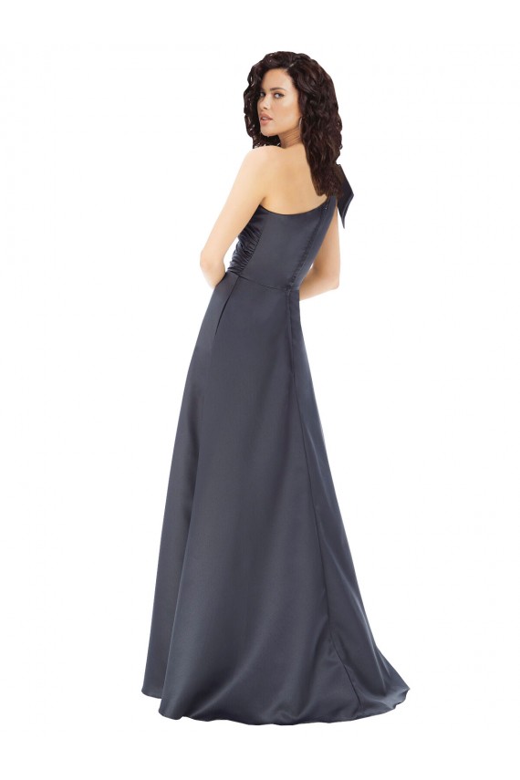 Gris ardoise Trapèze Satiné Longue Formelles Robes demoiselle d'honneur / Robes de soirée / Robes de bal Grossiste
