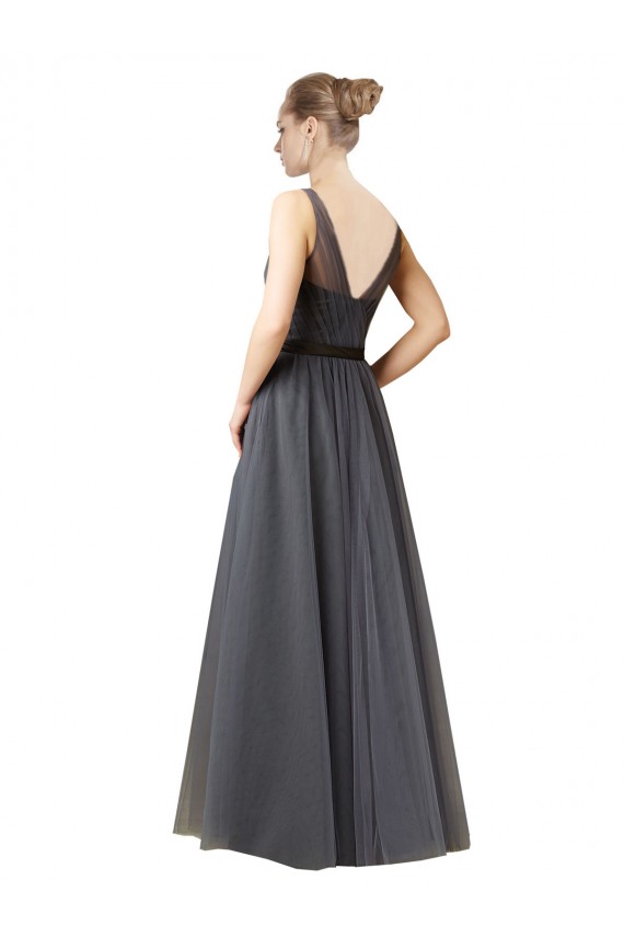 Gris ardoise Trapèze Tulle Longue Robes demoiselle d'honneur Grossiste