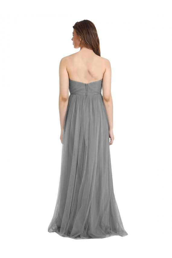 Gris ardoise Trapèze Tulle Longue Robes demoiselle d'honneur Grossiste