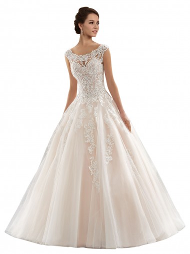 Ivoire & Champagne Princesse Bateau Tulle Dentelle Robes de mariée Grossiste