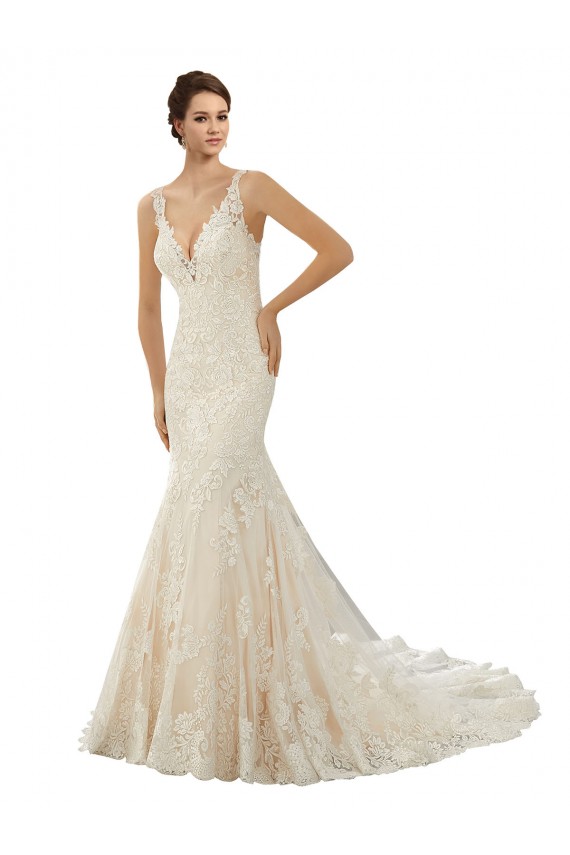 Ivoire & Champagne Sirène Col V Dentelle Robes de mariée Grossiste