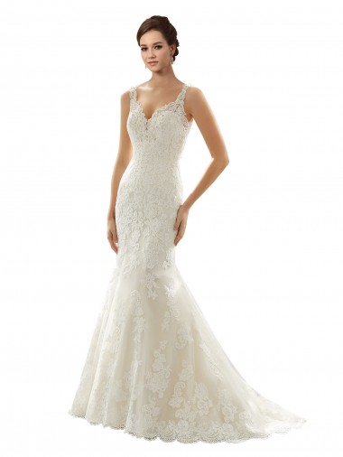 Ivoire & Champagne Sirène Col V Tulle Dentelle Robes de mariée Grossiste