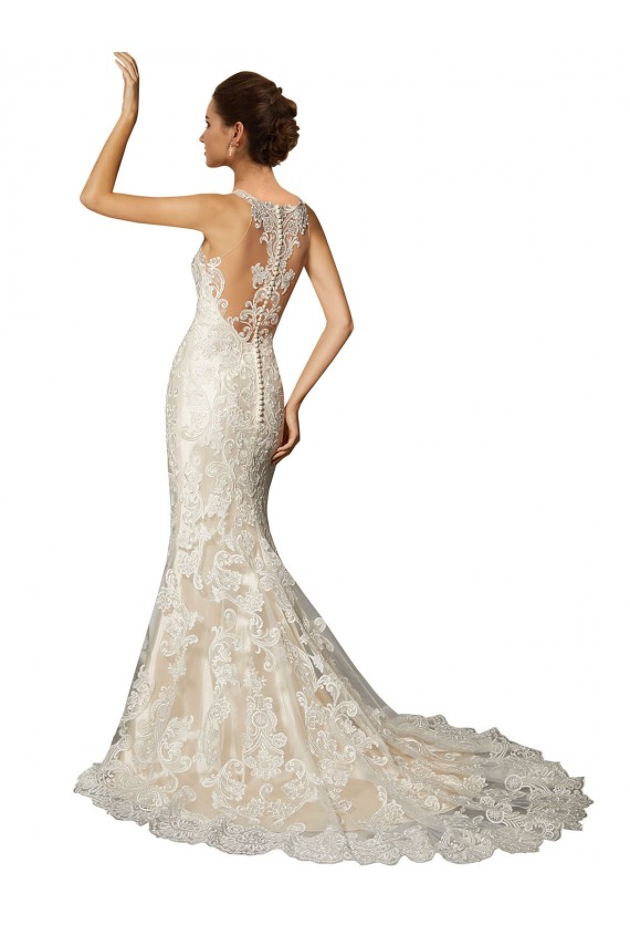 Ivoire & Champagne Sirène Illusion Tulle Dentelle Classique Robes de mariée Grossiste