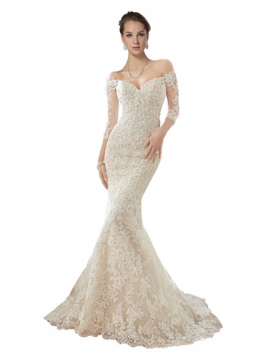 Ivoire & Champagne Sirène Épaule Dénudée Tulle Dentelle Robes de mariée Grossiste