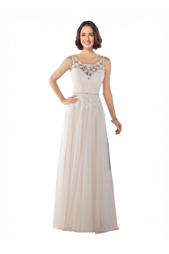 Ivoire & Champagne Trapèze Illusion Balayage train Tulle Boho Robes de mariée Grossiste