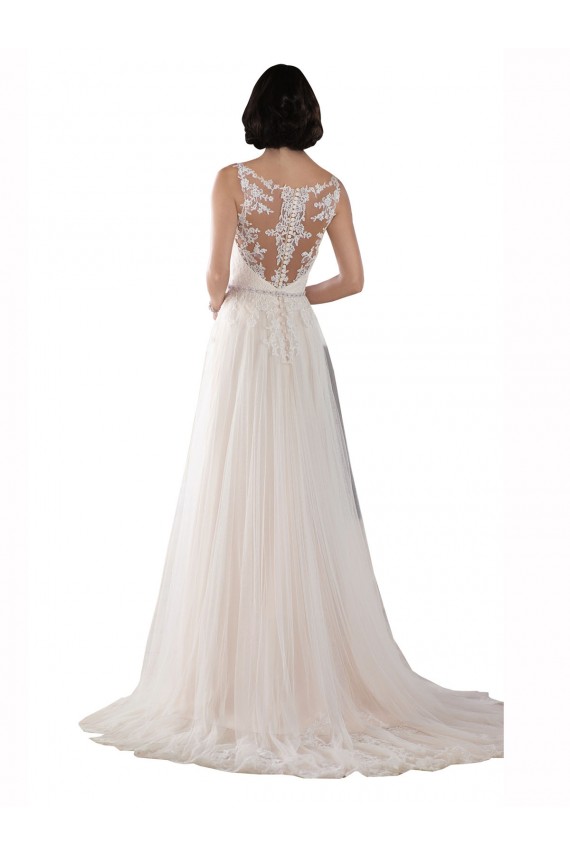 Ivoire & Champagne Trapèze Illusion Balayage train Tulle Boho Robes de mariée Grossiste