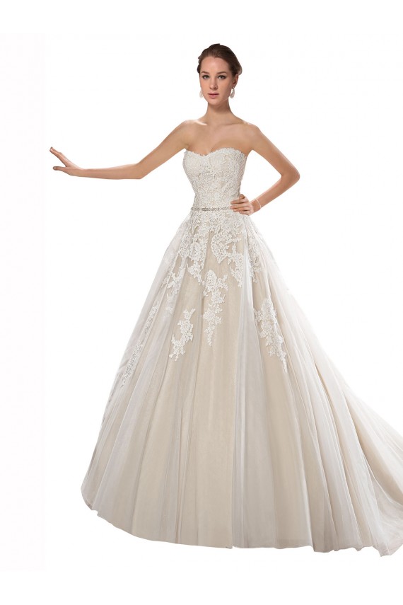 Ivoire & Champagne Trapèze Sans bretelle Tulle Dentelle Robes de mariée Grossiste