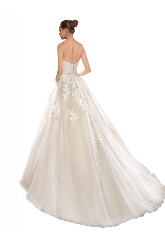 Ivoire & Champagne Trapèze Sans bretelle Tulle Dentelle Robes de mariée Grossiste