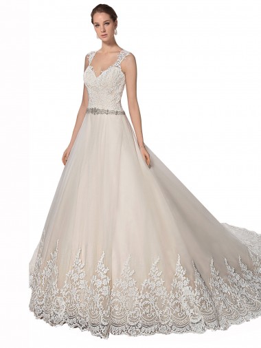 Ivoire & Champagne Trapèze Tulle Dentelle Robes de mariée Grossiste