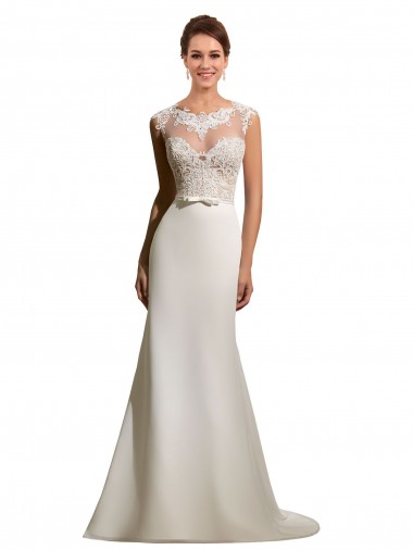Ivoire Fourreau Illusion Mousseline Dentelle Robes de mariée Grossiste
