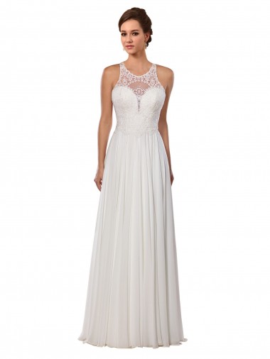 Ivoire Fourreau Illusion Mousseline Robes de mariée Grossiste