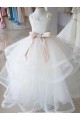 Ivoire Princesse Col Haut Tulle Dentelle Longue Robes de demoiselle d'honneur - fillette Grossiste