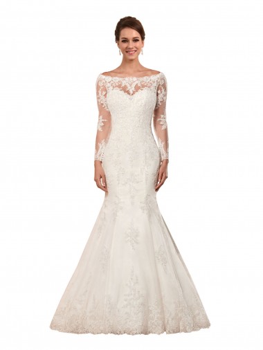 Ivoire Sirène Bateau Dentelle Robes de mariée Grossiste