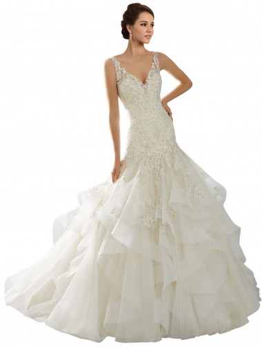 Ivoire Sirène Col V Tulle Robes de mariée Grossiste