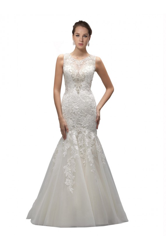Ivoire Sirène Illusion Balayage train Tulle Dentelle Robes de mariée Grossiste