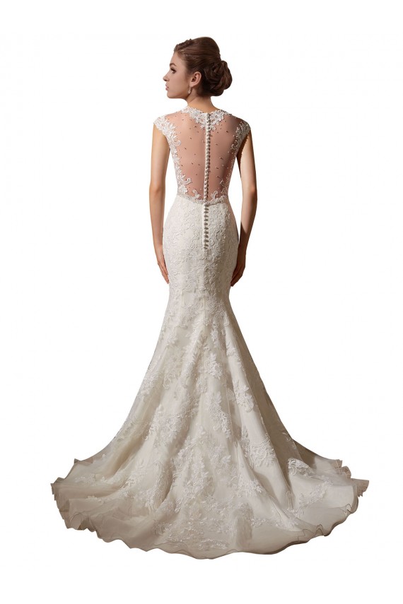 Ivoire Sirène Illusion Col V Tulle Dentelle Robes de mariée Grossiste