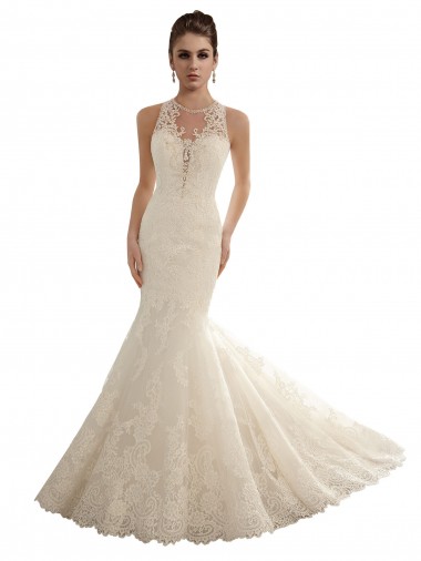 Ivoire Sirène Illusion Dentelle Robes de mariée Grossiste