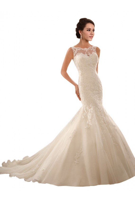 Ivoire Sirène Illusion Tulle Dentelle Robes de mariée Grossiste