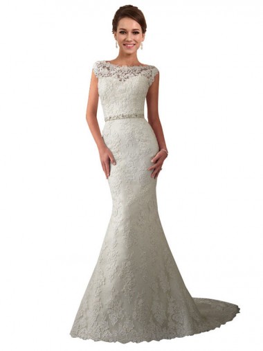 Ivoire Sirène Illusion Tulle Dentelle Robes de mariée Grossiste