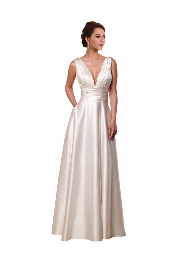 Ivoire Trapèze Col V Satiné Robes de mariée Grossiste