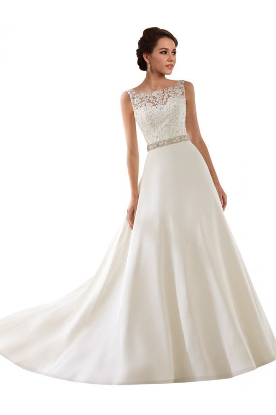 Ivoire Trapèze Illusion Dentelle Robes de mariée Grossiste
