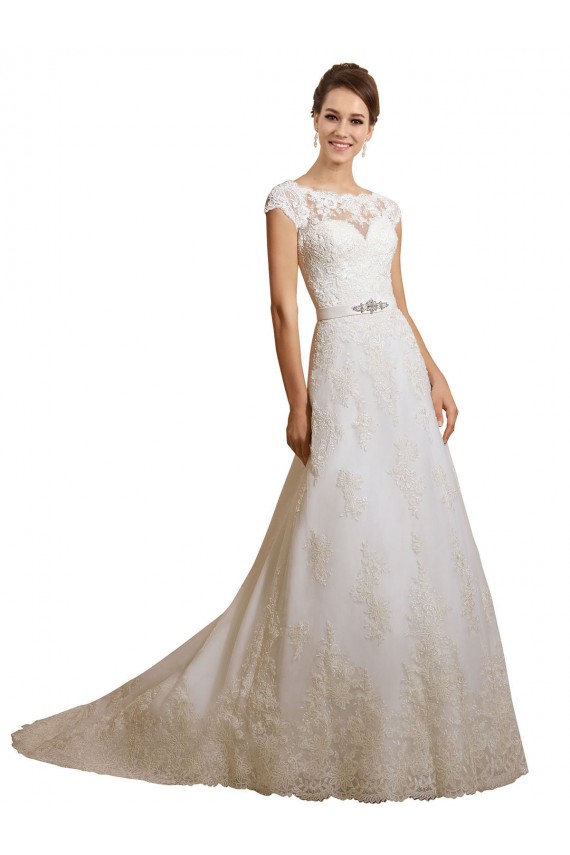 Ivoire Trapèze Illusion Tulle Dentelle Classique Robes de mariée Grossiste