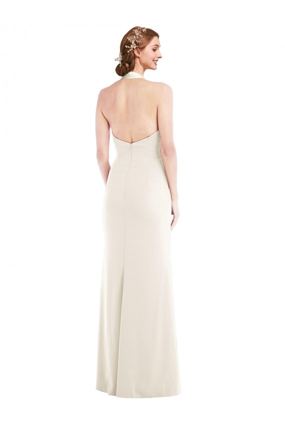 Ivoire Trompette Licou Crêpe Stretch Longue Robes demoiselle d'honneur / Robes de bal Grossiste