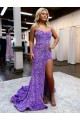 Lavande Trapèze Traîne moyenne Paillettes Velours Longue Robes de bal Grossiste