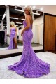 Lavande Trapèze Traîne moyenne Paillettes Velours Longue Robes de bal Grossiste