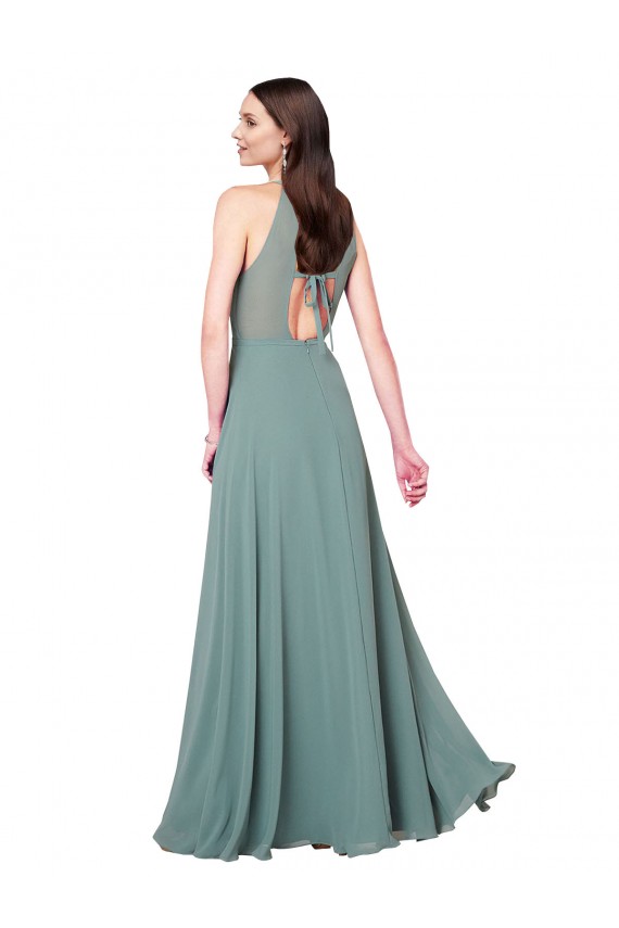 Lavande foncée Trapèze Licou Mousseline Longue Robes demoiselle d'honneur Grossiste