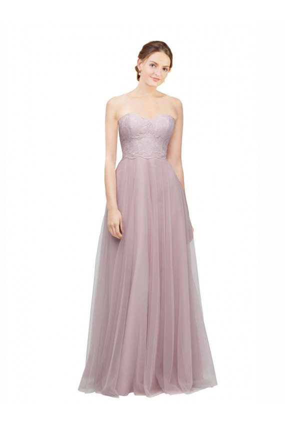 Light Lilac Trapèze Tulle Dentelle Longue Robes demoiselle d'honneur Grossiste
