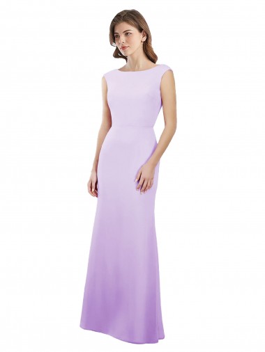 Lilas Colonne Col rond Mousseline Longue Robes demoiselle d'honneur Grossiste