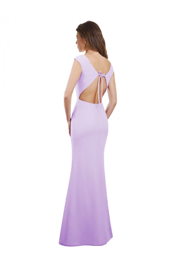 Lilas Colonne Col rond Mousseline Longue Robes demoiselle d'honneur Grossiste