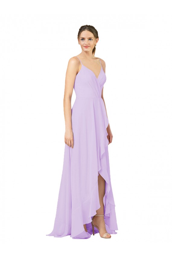 Lilas Fourreau Col V Mousseline Longue Asymétrique Robes demoiselle d'honneur Grossiste