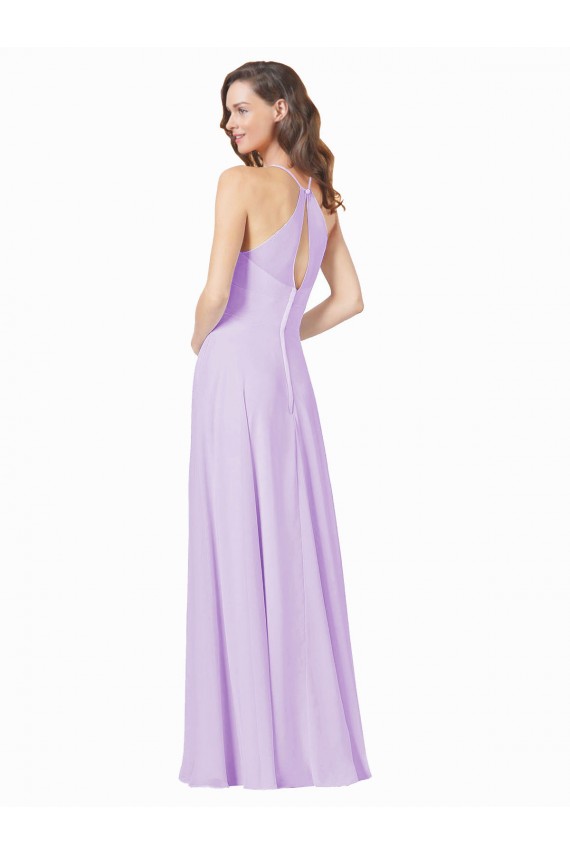 Lilas Trapèze Bretelles spaghetti Col Carré Mousseline Longue Robes demoiselle d'honneur Grossiste