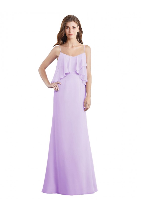 Lilas Trapèze Bretelles spaghetti Scoop Mousseline Longue Robes demoiselle d'honneur Grossiste