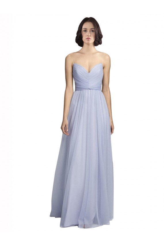 Lilas Trapèze Bretelles spaghetti Tulle Longue Robes demoiselle d'honneur Grossiste