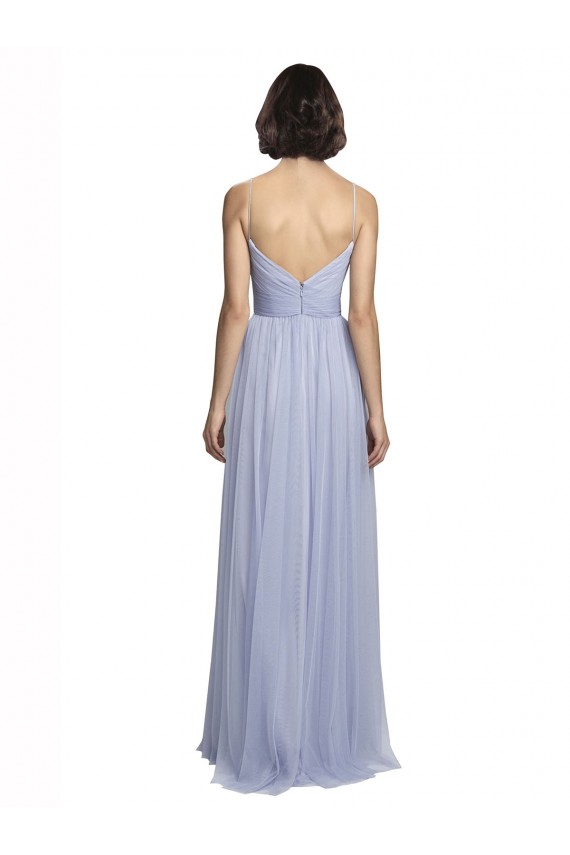 Lilas Trapèze Bretelles spaghetti Tulle Longue Robes demoiselle d'honneur Grossiste