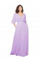 Lilas Trapèze Col V Mousseline Longue Robes demoiselle d'honneur Grossiste