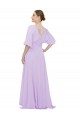 Lilas Trapèze Col V Mousseline Longue Robes demoiselle d'honneur Grossiste