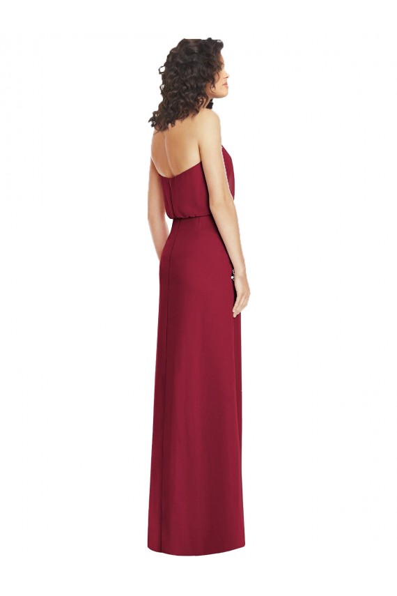 Lilas Trapèze Sans bretelle Mousseline Longue Robes demoiselle d'honneur Grossiste