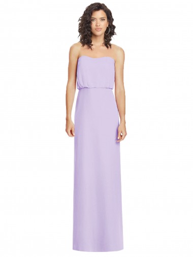Lilas Trapèze Sans bretelle Mousseline Longue Robes demoiselle d'honneur Grossiste