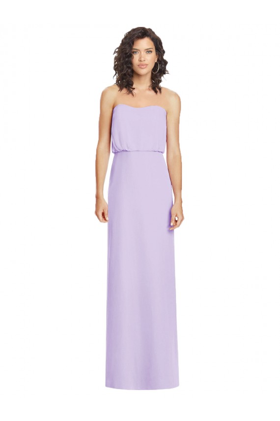 Lilas Trapèze Sans bretelle Mousseline Longue Robes demoiselle d'honneur Grossiste