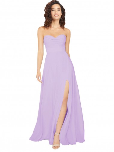Lilas Trapèze Sans bretelle Mousseline Longue Robes demoiselle d'honneur Grossiste