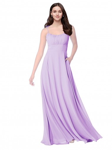 Lilas Trapèze Scoop Mousseline Longue Robes demoiselle d'honneur Grossiste
