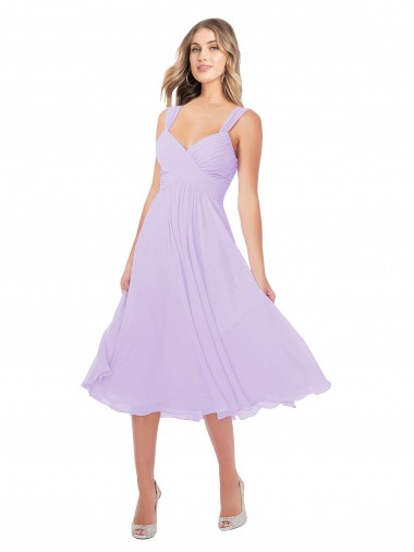 Lilas Trapèze midi Mousseline Courte Asymétrique Robes demoiselle d'honneur / Robes de cocktail Grossiste