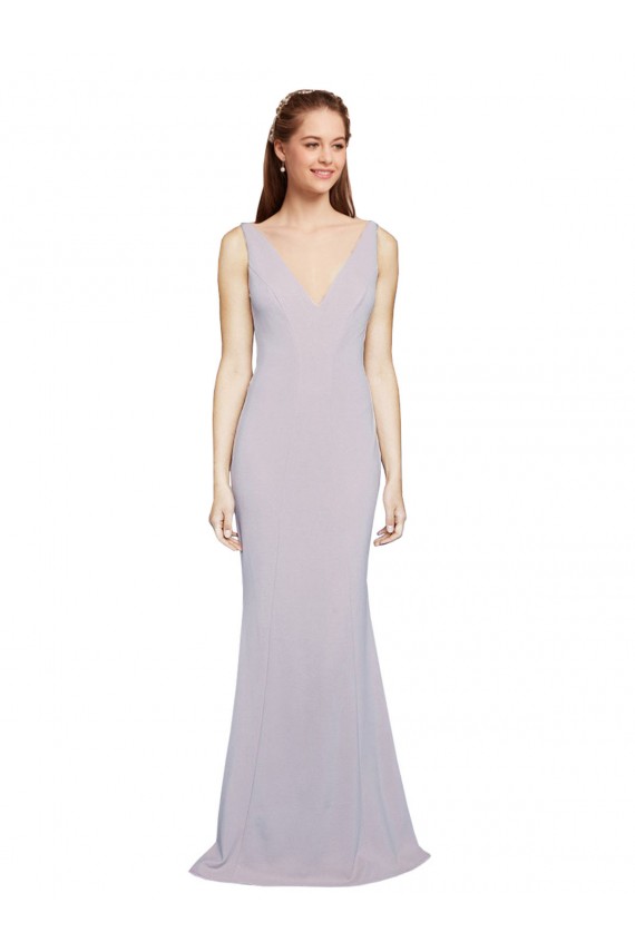 Lilas arctique Sirène Col V Crêpe Stretch Longue Formelles Robes demoiselle d'honneur / Robes de soirée / Robes de bal Grossiste