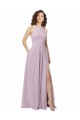 Lueur rose Trapèze Licou Col Haut Mousseline Longue Robes demoiselle d'honneur Grossiste